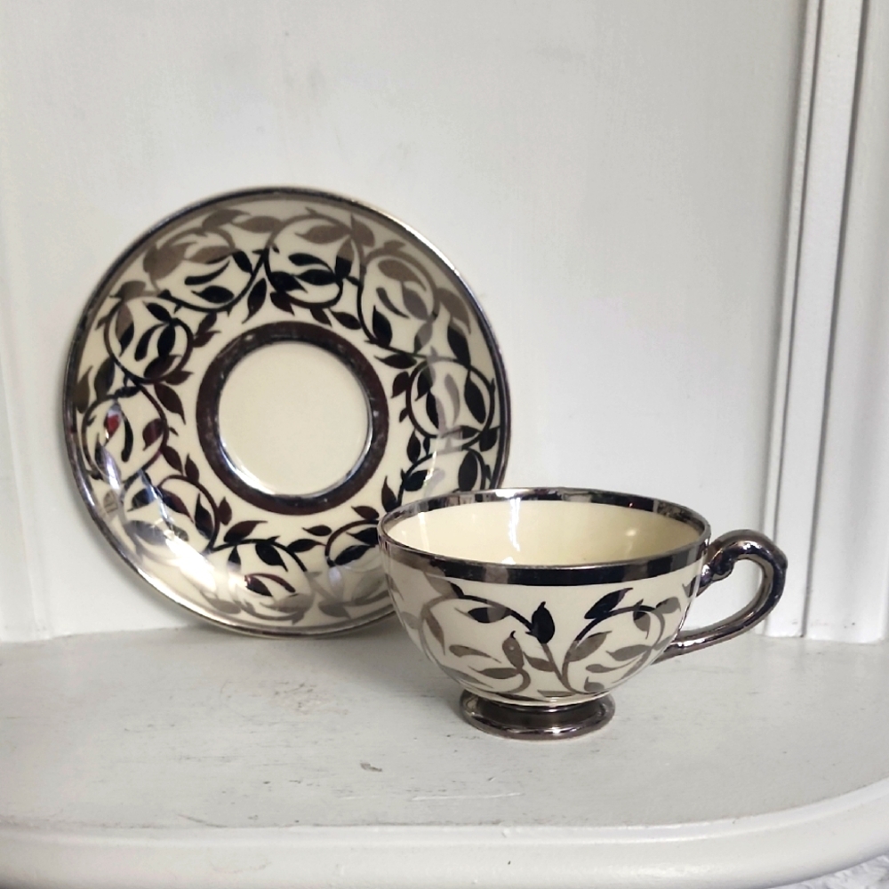 Antique Myott Son Bone China Old Luster Ware Hand Painted Cup/Saucer - England